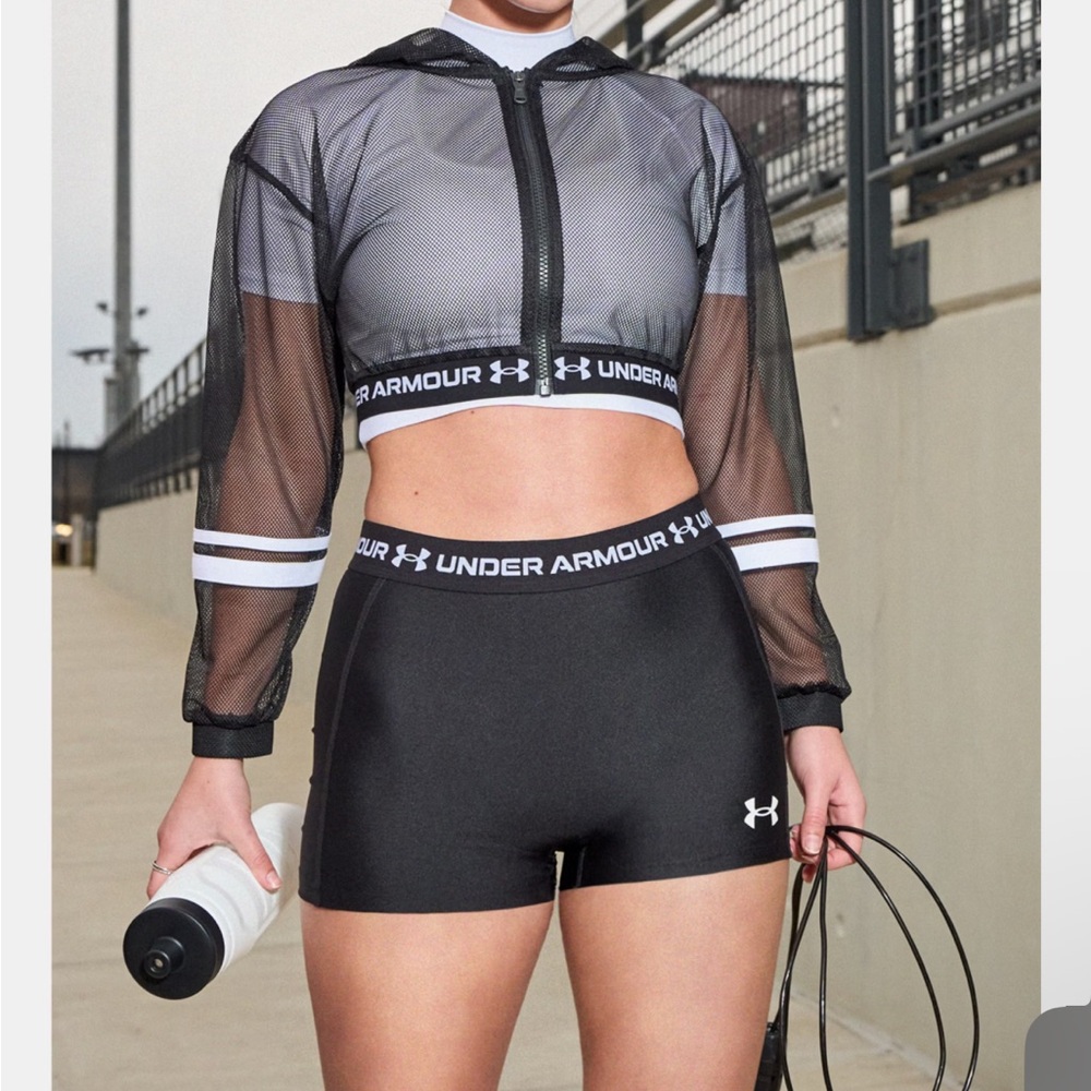 Under Armour Black Women's Mid-Rise Bike Shorts with Logo Waistband